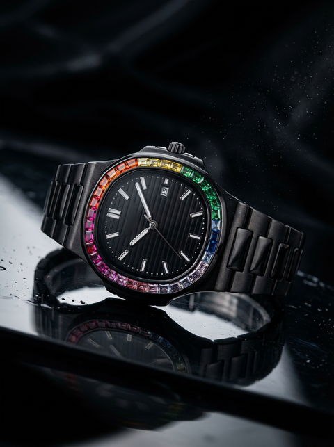 Patek Phillipe Nautilus Black Dial Diamond Frame