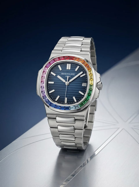 Patek Phillipe Nautilus Blue Dial Diamond Frame