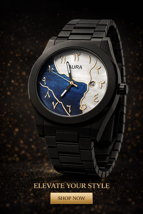 Arabic Aura black/Blue white dial Watch Stainless steel